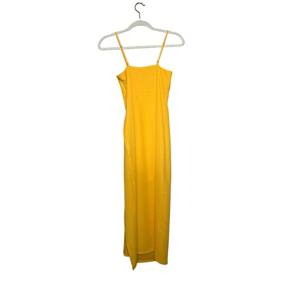 Gianni Bini Maya Ruched Tie Sweetheart Neck Midi Dress Size 2 Mustard Yellow - Picture 4 of 8